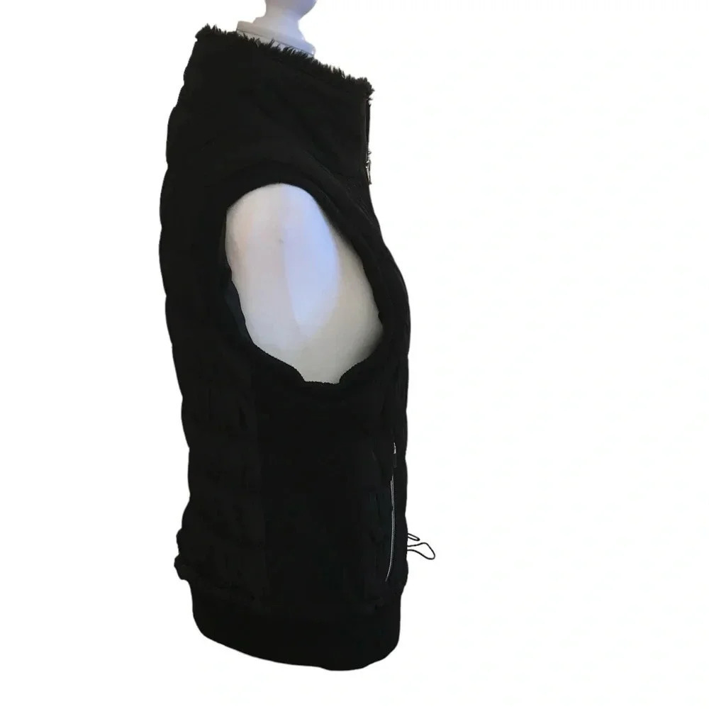 Calvin Klein Performance Sleeveless Faux Fur Collar Black Zip Vest - Picture 11 of 13